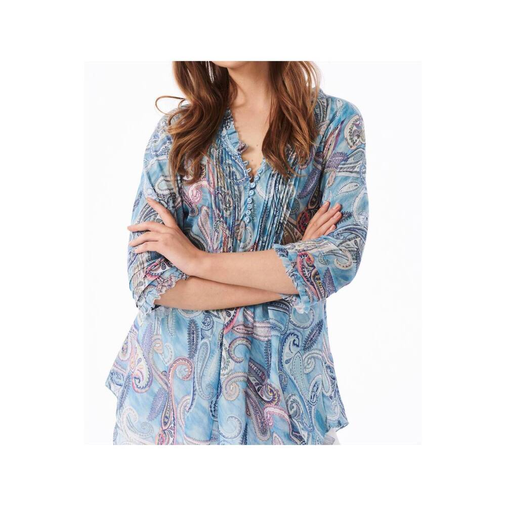 NEW ONESEASON skiathos cotton poppy top in denim